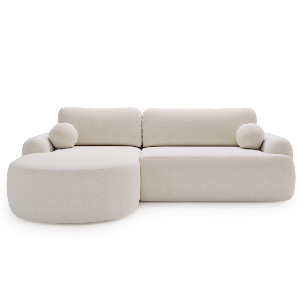 NAROŻNIK Z FUNKCJĄ SPANIA AGAT L DO SALONU W ŚMIETANKOWEJ TKANINIE - PRZÓD